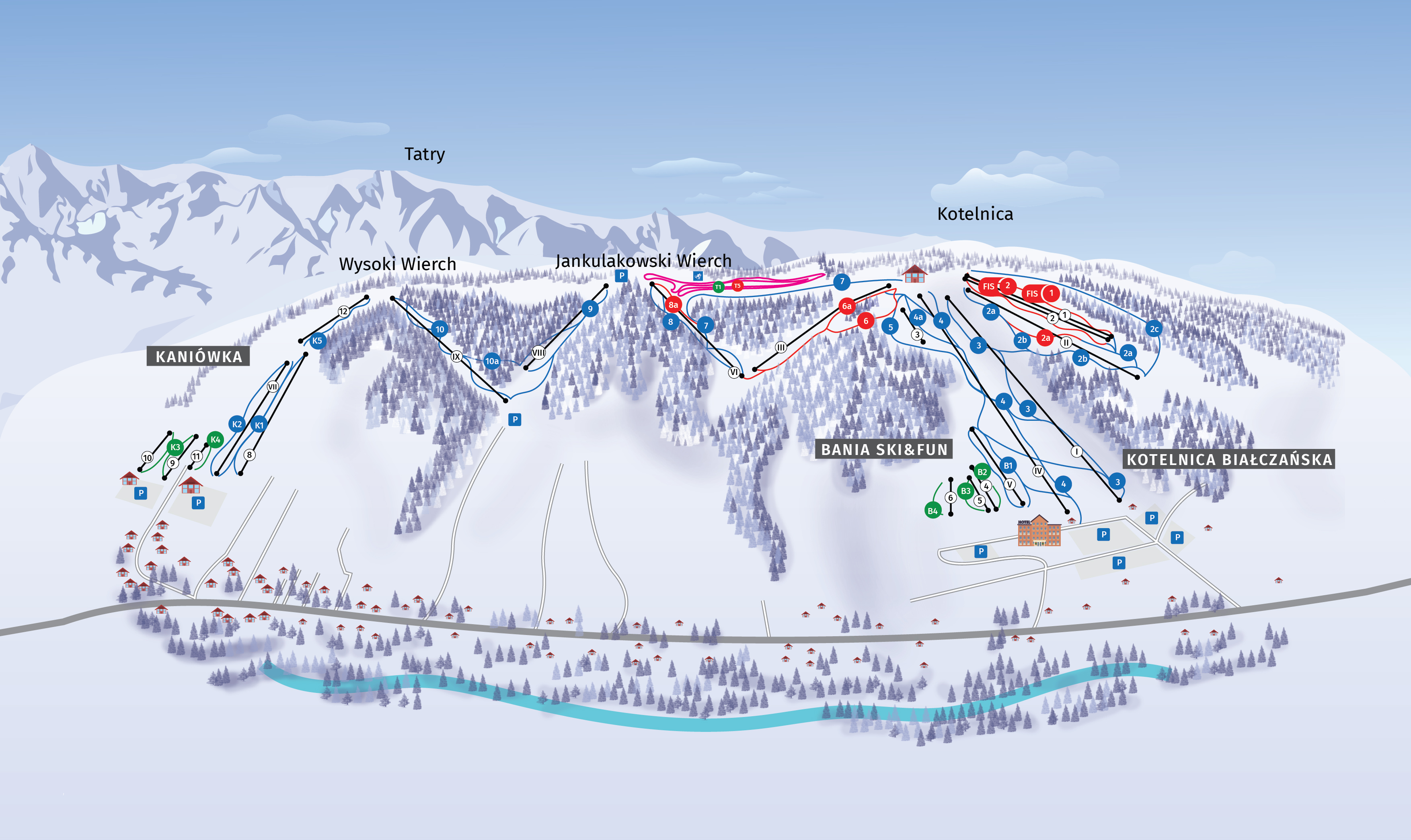mapa stacji narciarskiej Bania 