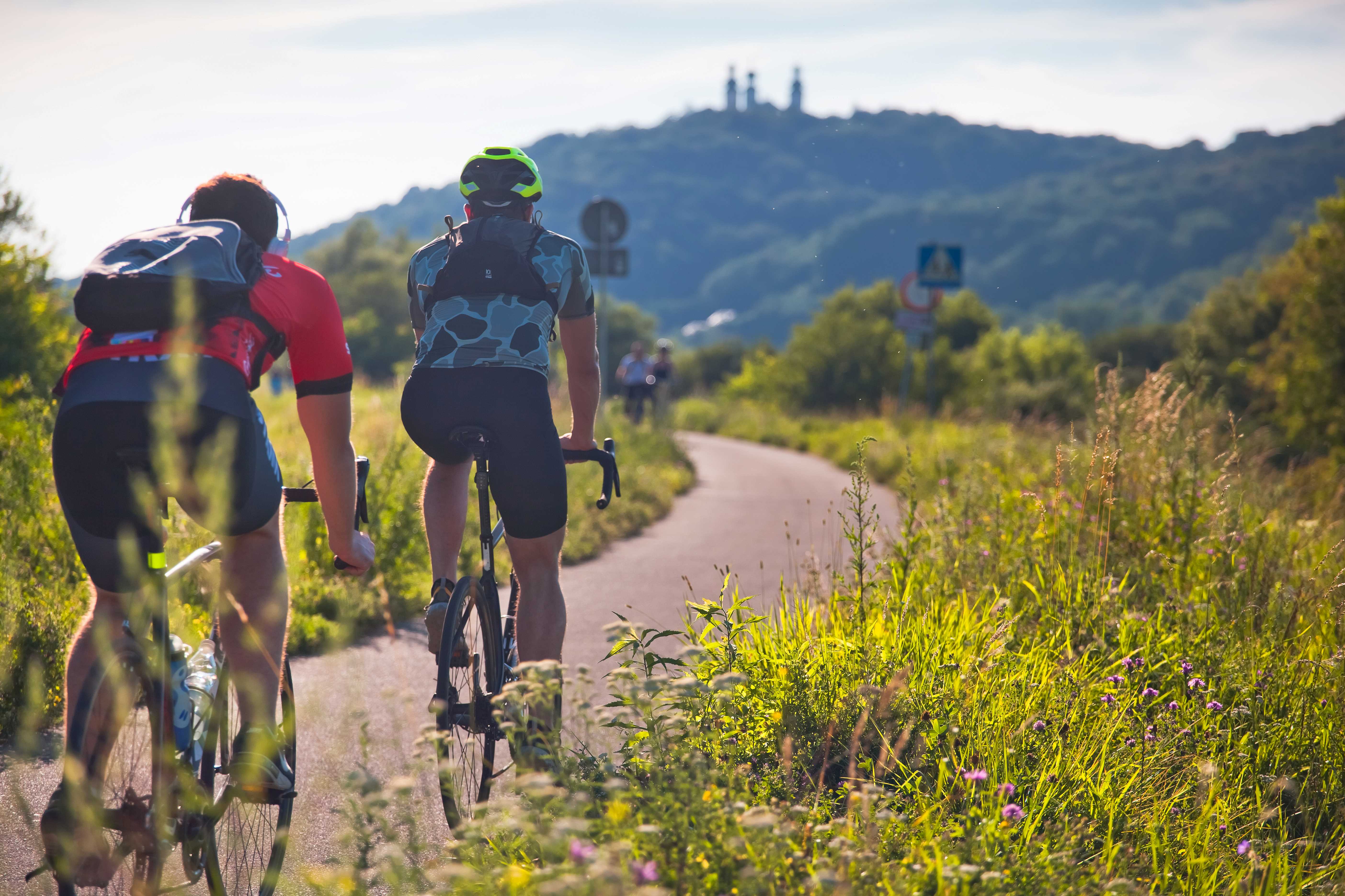 rowerzyści jadący krakowskim odcinkiem Wiślanej Trasy Rowerowej 